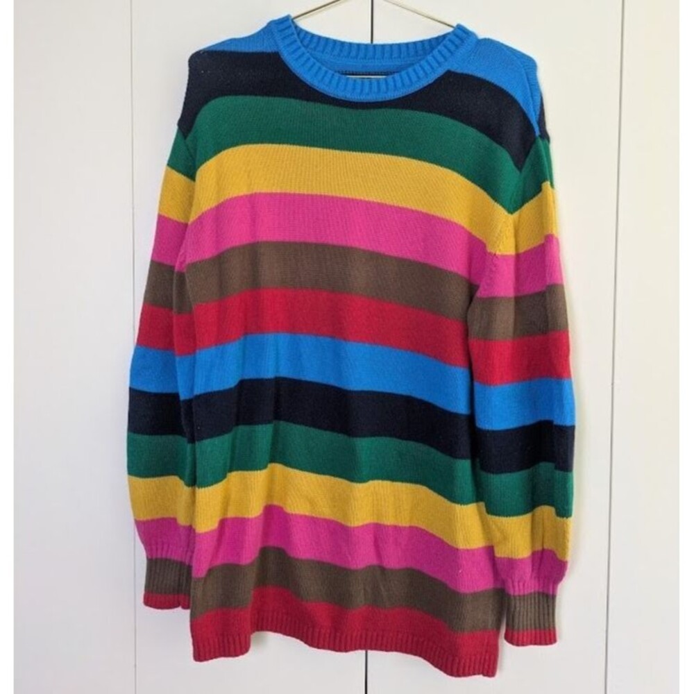 Gap Maternity Women's Small Happy Stripe Crew Neck Sweater Rainbow